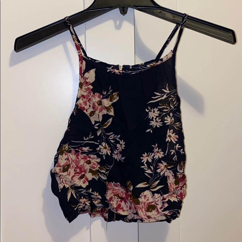 Black floral crop top